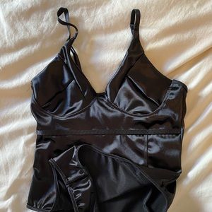 NWOT BLACK SATIN BODICE BODYSUIT